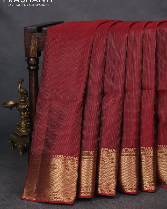 Pure soft silk saree maroon with allover zari weaves and zari woven border