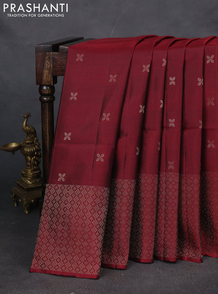 Pure soft silk saree maroon with zari woven buttas and zari woven border