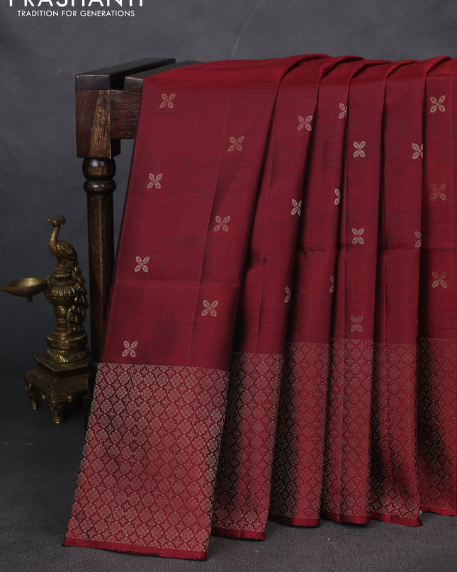 Pure soft silk saree maroon with zari woven buttas and zari woven border