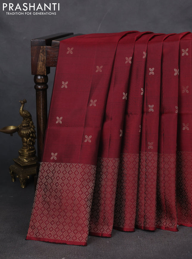 Pure soft silk saree maroon with zari woven buttas and zari woven border