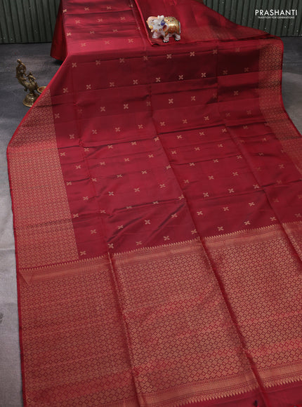 Pure soft silk saree maroon with zari woven buttas and zari woven border
