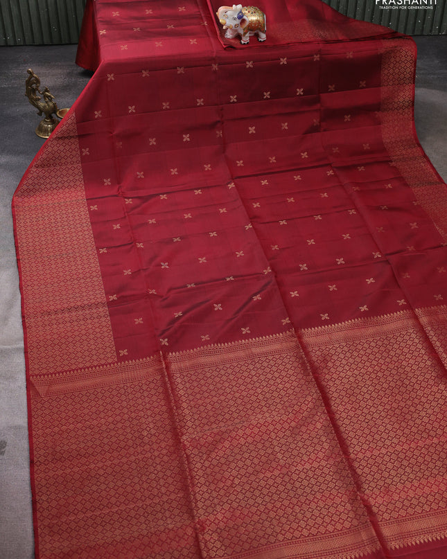 Pure soft silk saree maroon with zari woven buttas and zari woven border