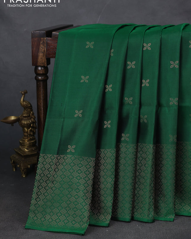 Pure soft silk saree green with zari woven buttas and zari woven border