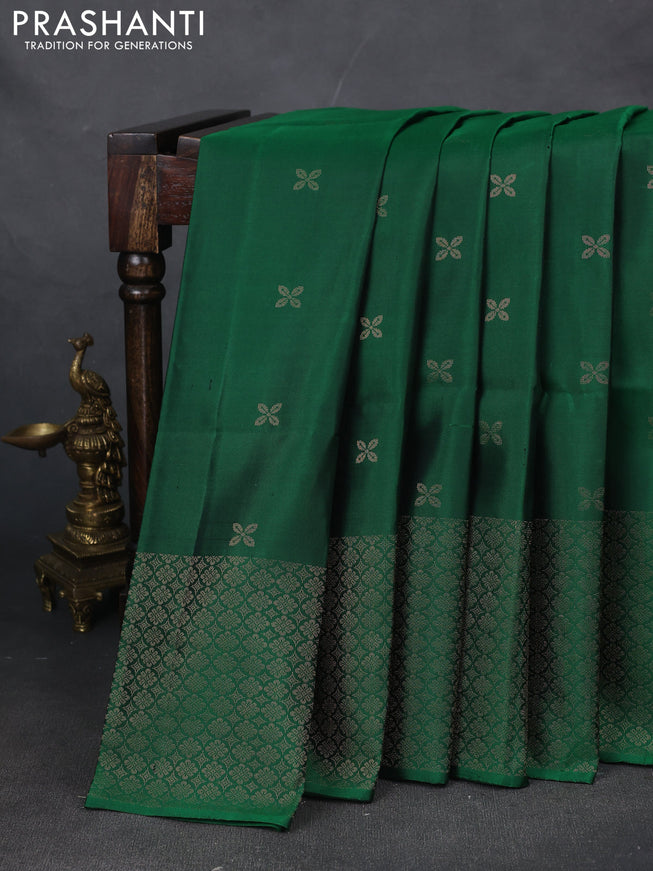 Pure soft silk saree green with zari woven buttas and zari woven border