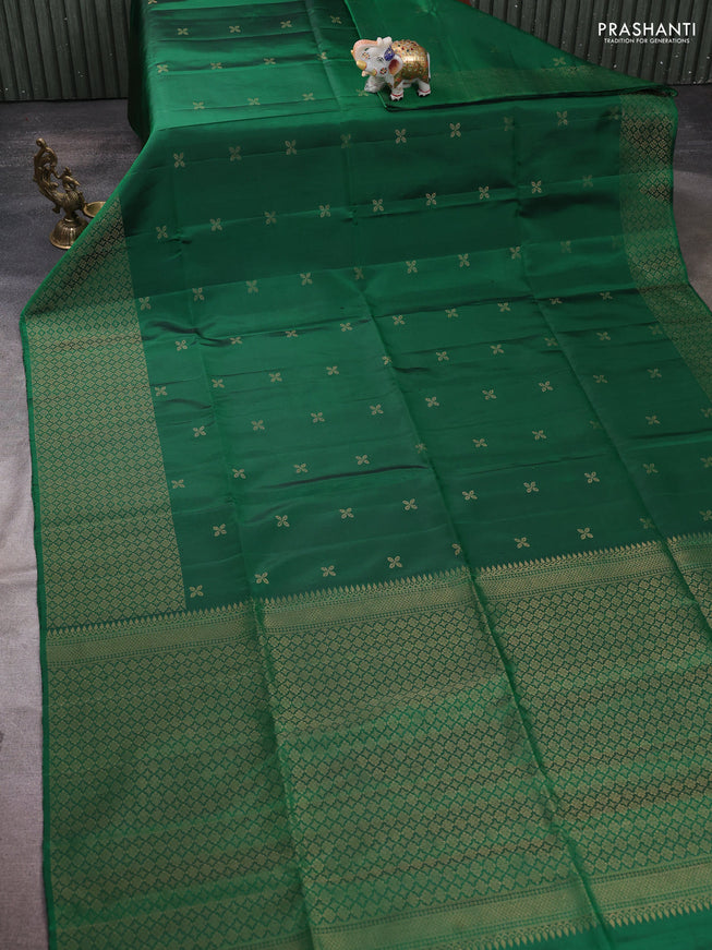 Pure soft silk saree green with zari woven buttas and zari woven border