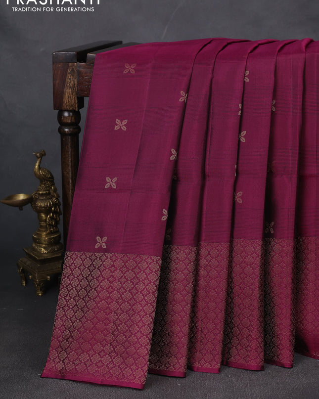 Pure soft silk saree magenta pink with zari woven buttas and zari woven border