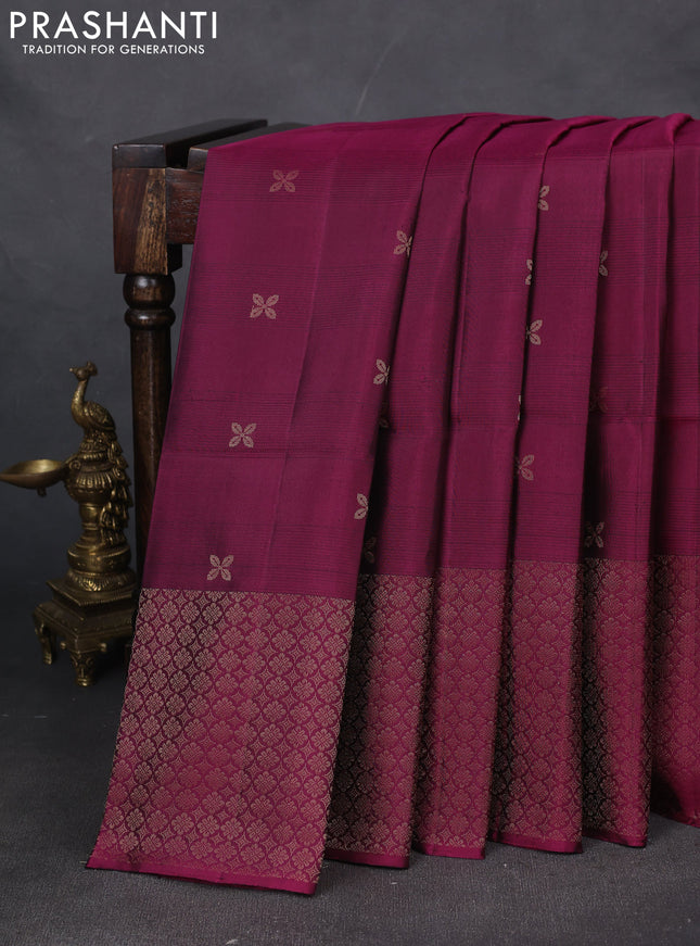 Pure soft silk saree magenta pink with zari woven buttas and zari woven border