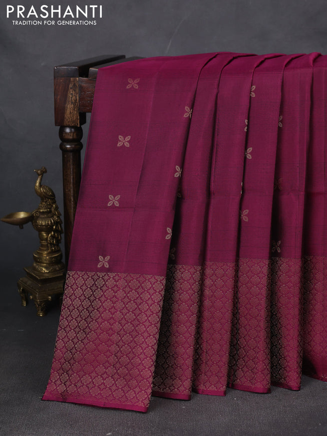 Pure soft silk saree magenta pink with zari woven buttas and zari woven border