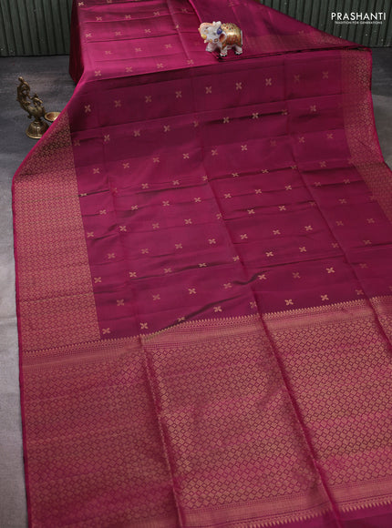 Pure soft silk saree magenta pink with zari woven buttas and zari woven border