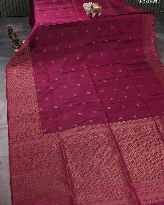 Pure soft silk saree magenta pink with zari woven buttas and zari woven border