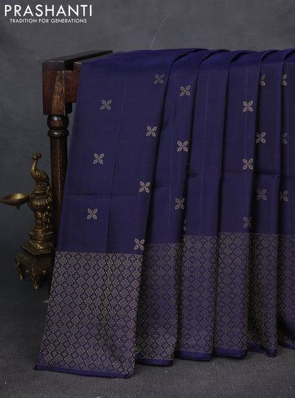 Pure soft silk saree navy blue with zari woven buttas and zari woven border