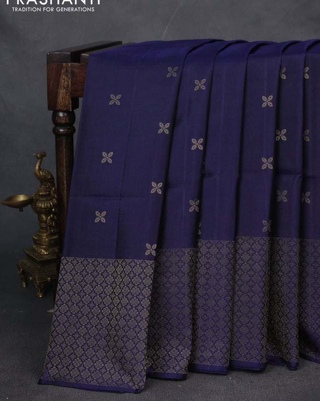 Pure soft silk saree navy blue with zari woven buttas and zari woven border