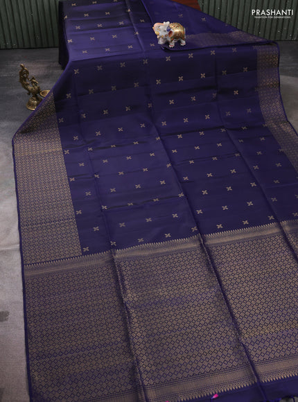 Pure soft silk saree navy blue with zari woven buttas and zari woven border
