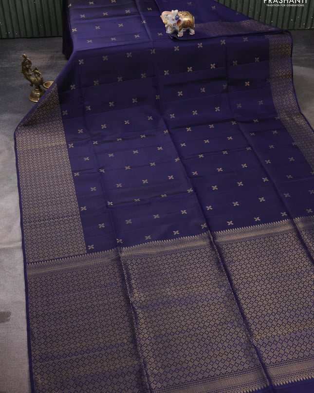 Pure soft silk saree navy blue with zari woven buttas and zari woven border
