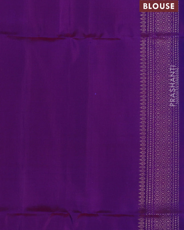Pure soft silk saree teal blue and purple with zari woven buttas and zari woven border