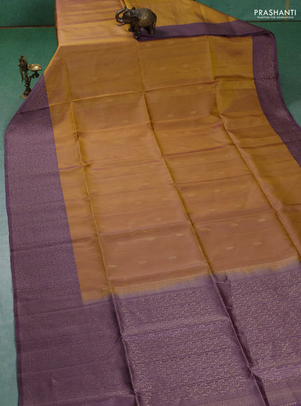 Pure soft silk saree yellow and pastel lavender with zari woven buttas and zari woven border