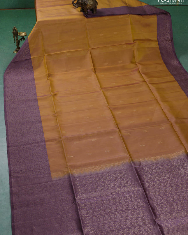 Pure soft silk saree yellow and pastel lavender with zari woven buttas and zari woven border