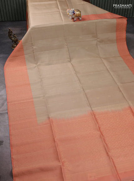 Pure soft silk saree beige and pale orange with zari woven buttas and zari woven border
