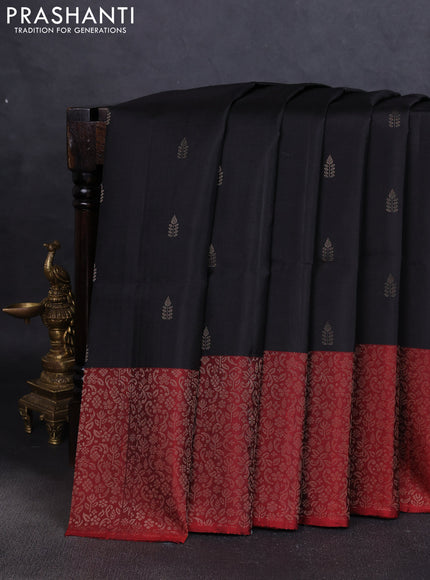 Pure soft silk saree black and maroon with zari woven buttas and zari woven border