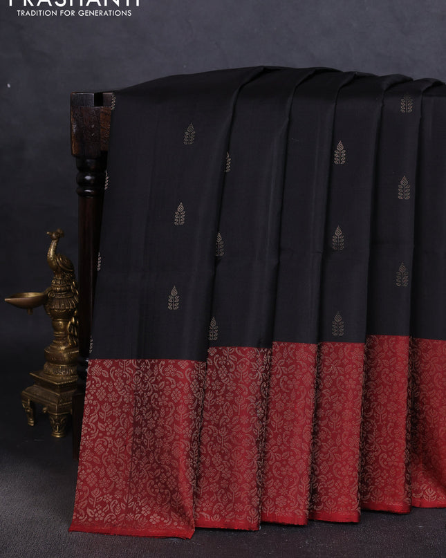 Pure soft silk saree black and maroon with zari woven buttas and zari woven border
