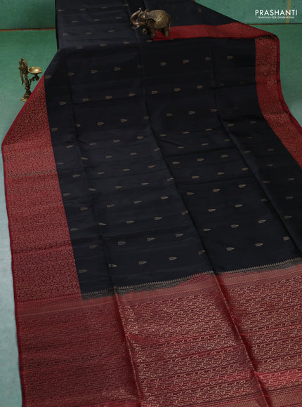 Pure soft silk saree black and maroon with zari woven buttas and zari woven border
