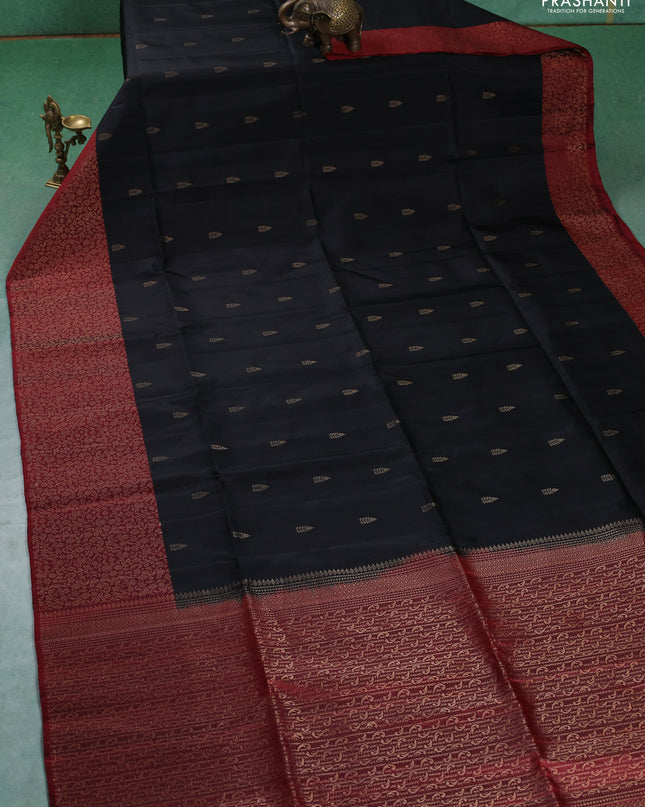 Pure soft silk saree black and maroon with zari woven buttas and zari woven border