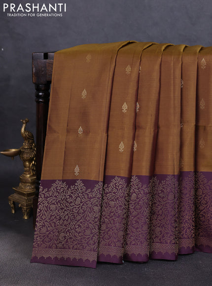 Pure soft silk saree sap green and deep jamun with zari woven buttas and zari woven border
