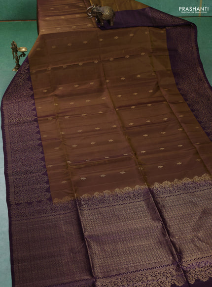 Pure soft silk saree sap green and deep jamun with zari woven buttas and zari woven border