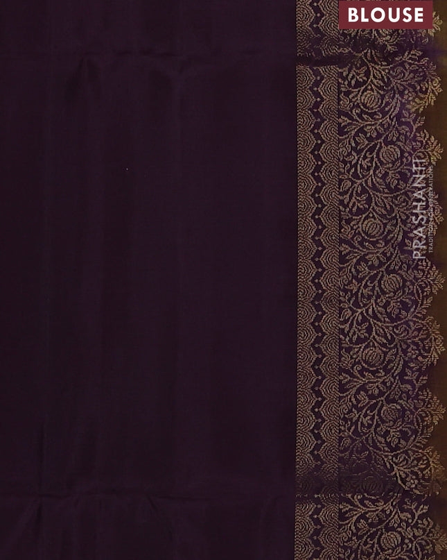 Pure soft silk saree sap green and deep jamun with zari woven buttas and zari woven border