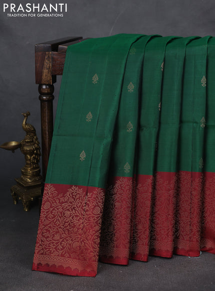 Pure soft silk saree green and maroon with zari woven buttas and zari woven border