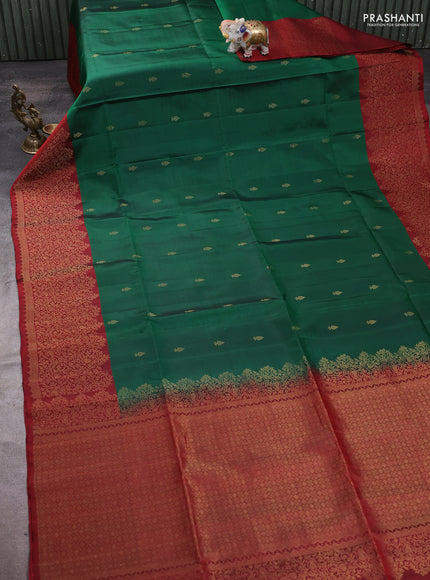 Pure soft silk saree green and maroon with zari woven buttas and zari woven border