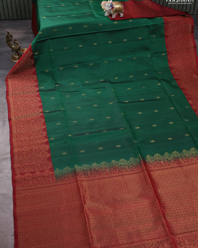 Pure soft silk saree green and maroon with zari woven buttas and zari woven border