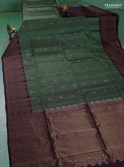 Pure soft silk saree pastel green and deep jamun with zari woven buttas and zari woven border