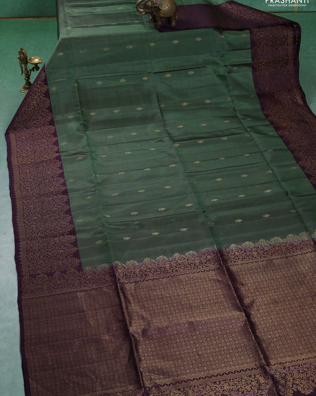Pure soft silk saree pastel green and deep jamun with zari woven buttas and zari woven border