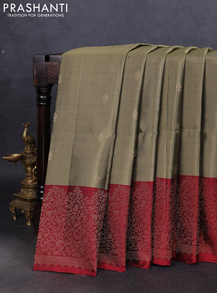 Pure soft silk saree pastel green and maroon with zari woven buttas and zari woven border