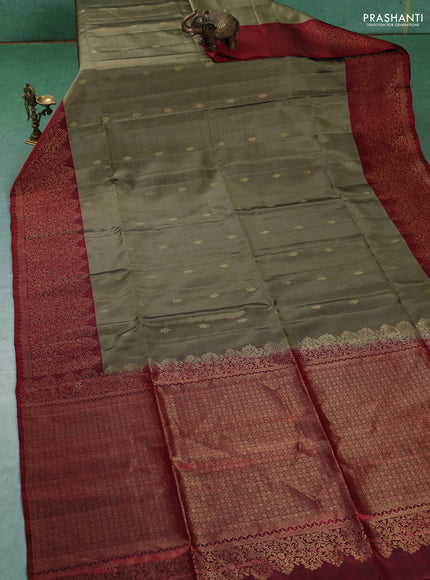 Pure soft silk saree pastel green and maroon with zari woven buttas and zari woven border