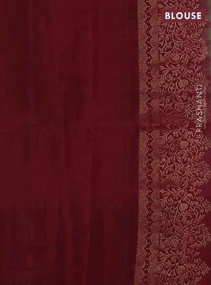 Pure soft silk saree pastel green and maroon with zari woven buttas and zari woven border