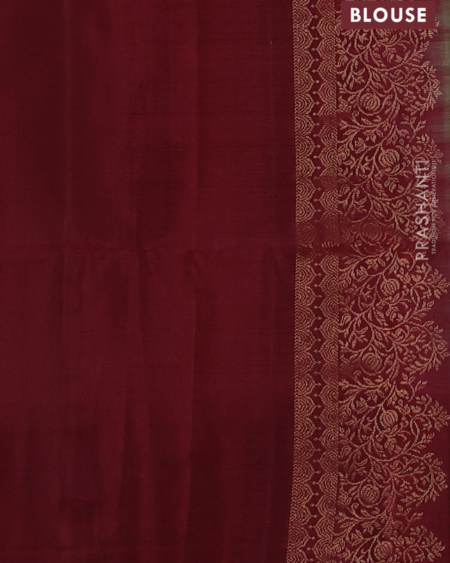 Pure soft silk saree pastel green and maroon with zari woven buttas and zari woven border