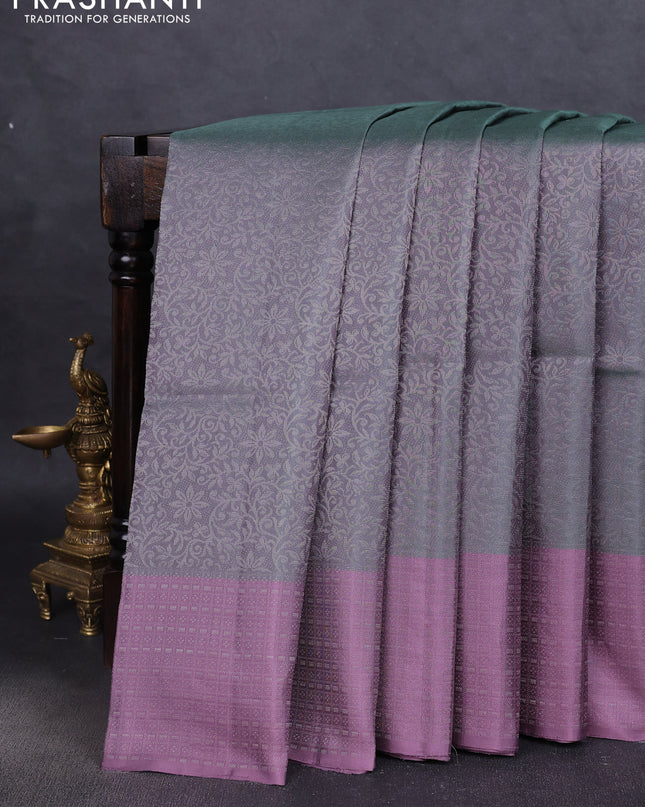 Pure soft silk saree grey and pastel lavender with allover silver zari woven brocade weaves and zari woven border