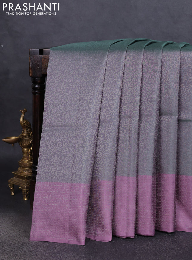 Pure soft silk saree grey and pastel lavender with allover silver zari woven brocade weaves and zari woven border
