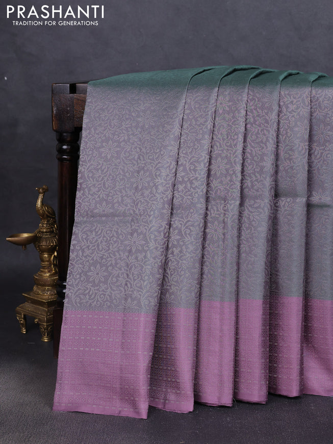 Pure soft silk saree grey and pastel lavender with allover silver zari woven brocade weaves and zari woven border