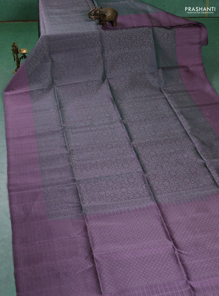 Pure soft silk saree grey and pastel lavender with allover silver zari woven brocade weaves and zari woven border