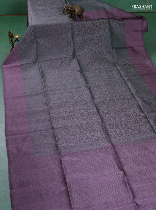 Pure soft silk saree grey and pastel lavender with allover silver zari woven brocade weaves and zari woven border