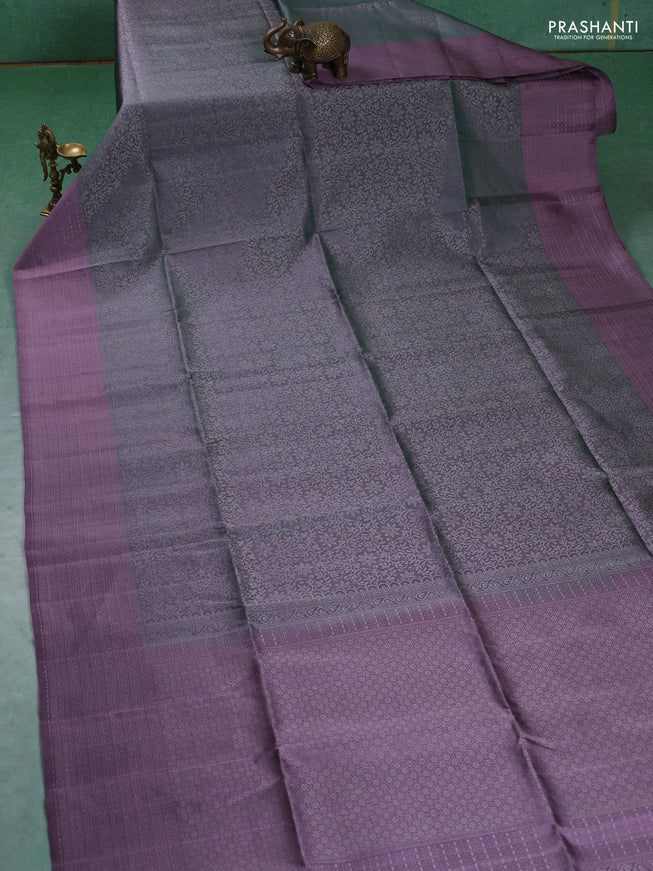 Pure soft silk saree grey and pastel lavender with allover silver zari woven brocade weaves and zari woven border
