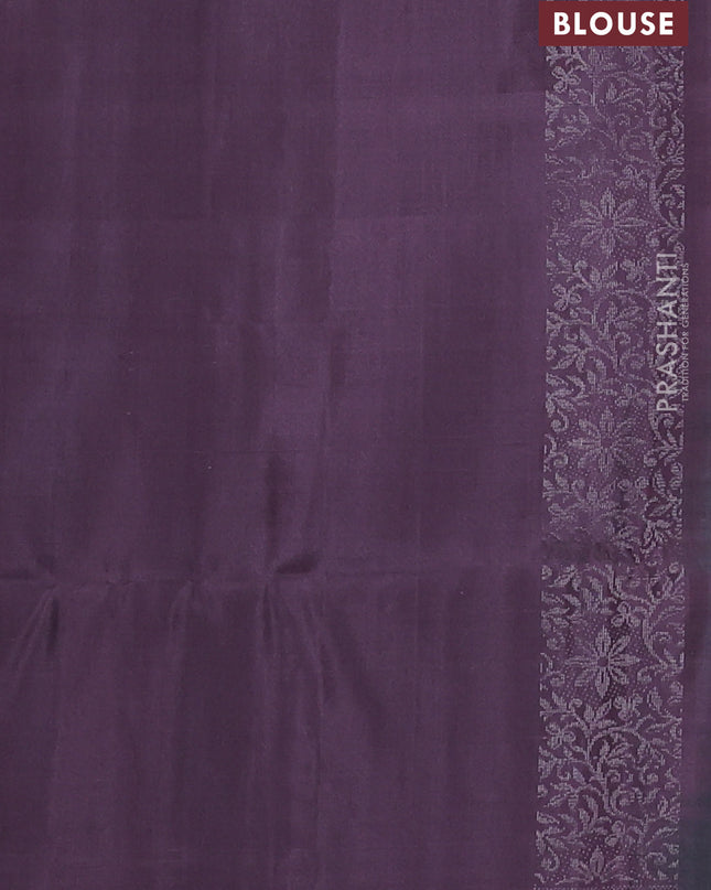 Pure soft silk saree grey and pastel lavender with allover silver zari woven brocade weaves and zari woven border