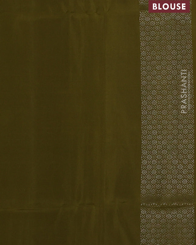 Pure soft silk saree dual shade of pink and mehendi green with allover silver zari woven brocade weaves and zari woven border