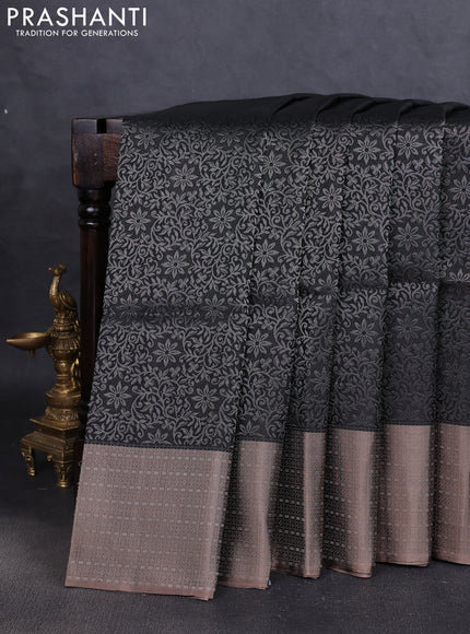 Pure soft silk saree black and grey with allover silver zari woven brocade weaves and zari woven border