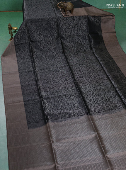 Pure soft silk saree black and grey with allover silver zari woven brocade weaves and zari woven border