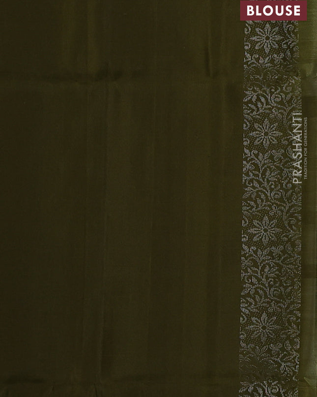 Pure soft silk saree pastel green and mehendi green with allover silver zari woven brocade weaves and zari woven border