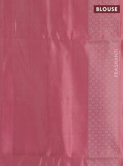 Pure soft silk saree dual shade of pinkish orange and pink shade with allover silver zari woven brocade weaves and zari woven border